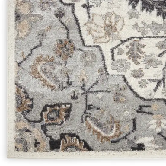 Ivory Black and Gray Floral Non Skid Area Rug Photo 6