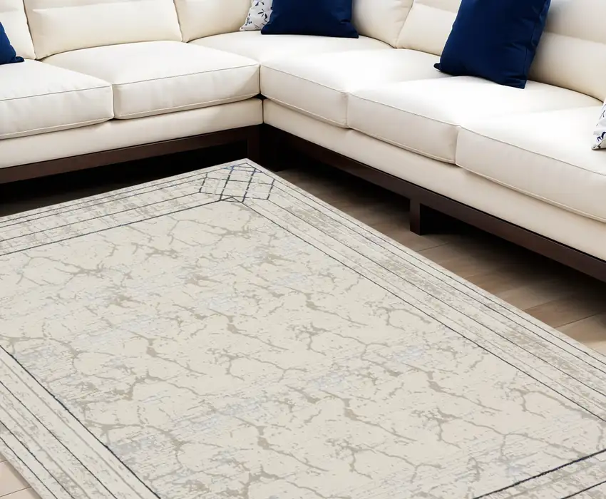 Ivory Black and Gray Geometric Non Skid Area Rug Photo 1