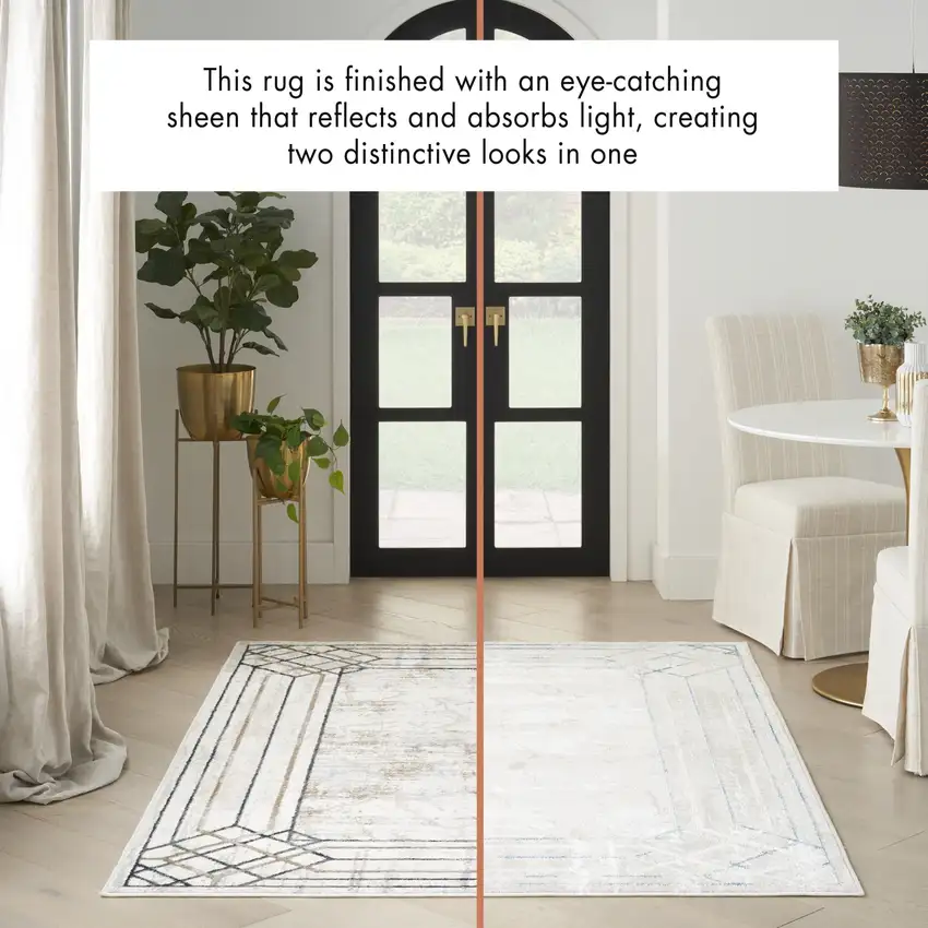Ivory Black and Gray Geometric Non Skid Area Rug Photo 4