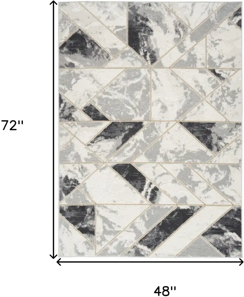 Ivory Black and Gray Geometric Non Skid Area Rug Photo 3