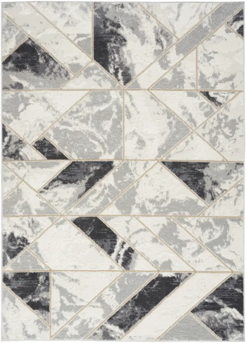 Ivory Black and Gray Geometric Non Skid Area Rug Photo 2