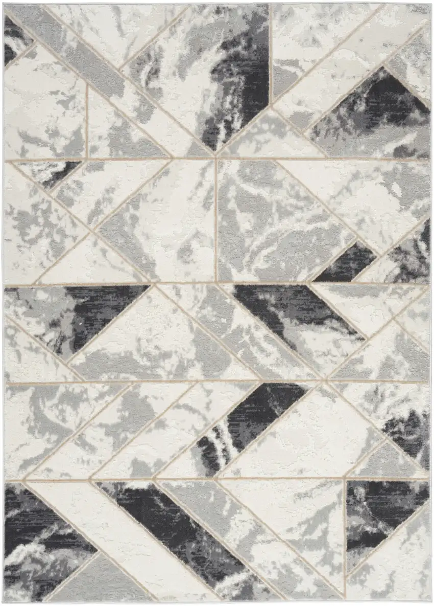 Ivory Black and Gray Geometric Non Skid Area Rug Photo 8