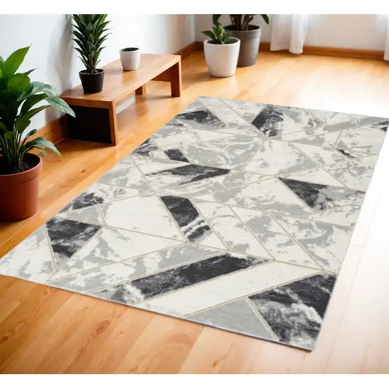 Ivory Black and Gray Geometric Non Skid Area Rug Photo 1