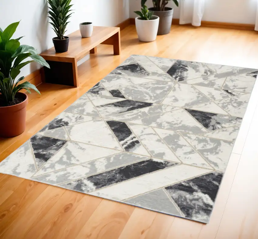 Ivory Black and Gray Geometric Non Skid Area Rug Photo 1