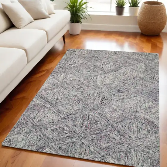 Ivory Black and Gray Wool Geometric Area Rug Photo 1