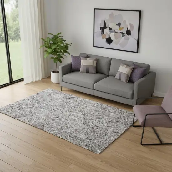 Ivory Black and Gray Wool Geometric Area Rug Photo 1