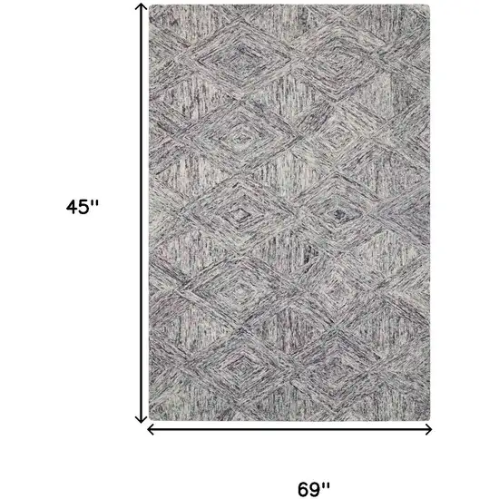 Ivory Black and Gray Wool Geometric Area Rug Photo 3