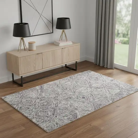 Ivory Black and Gray Wool Geometric Area Rug Photo 1