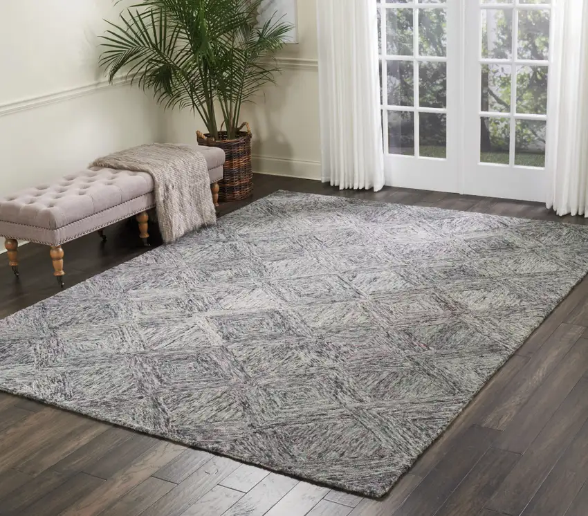 Ivory Black and Gray Wool Geometric Area Rug Photo 7