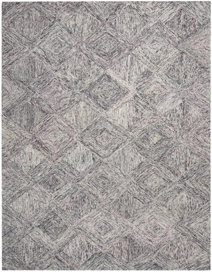 Ivory Black and Gray Wool Geometric Area Rug Photo 1