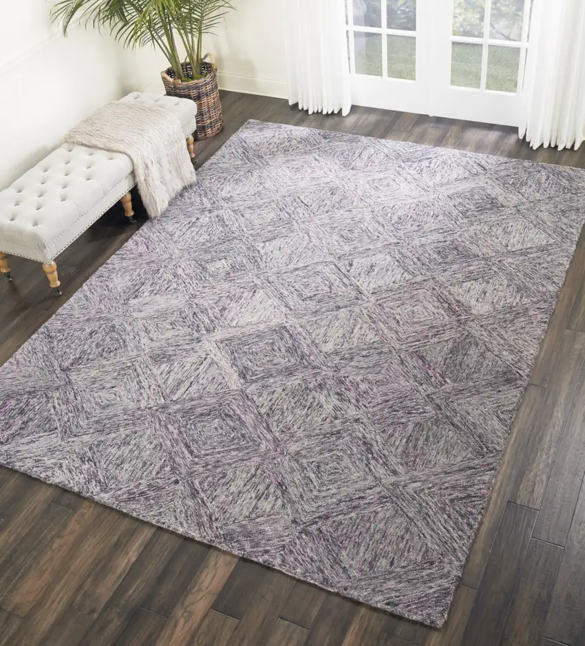 Ivory Black and Gray Wool Geometric Area Rug Photo 8