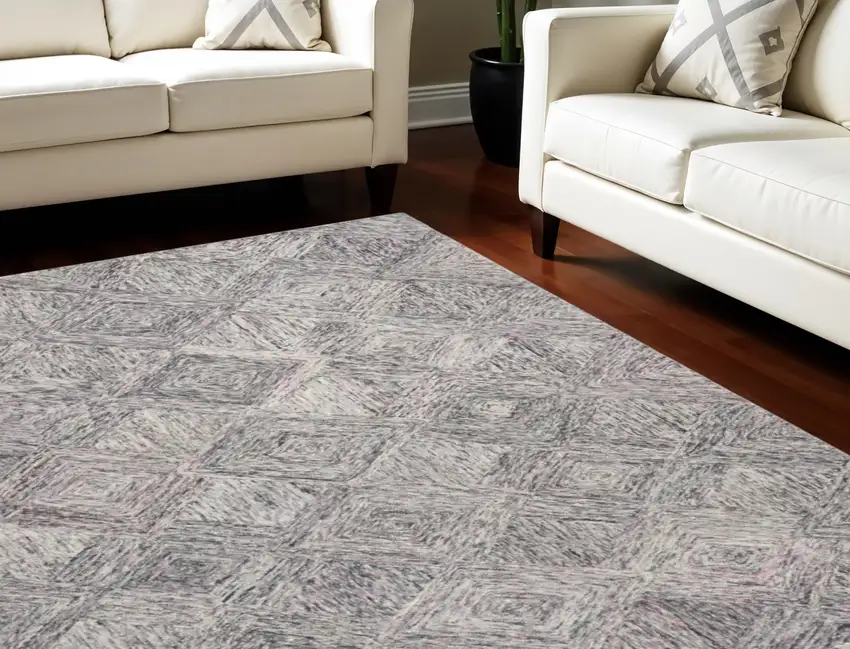 Ivory Black and Gray Wool Geometric Area Rug Photo 1