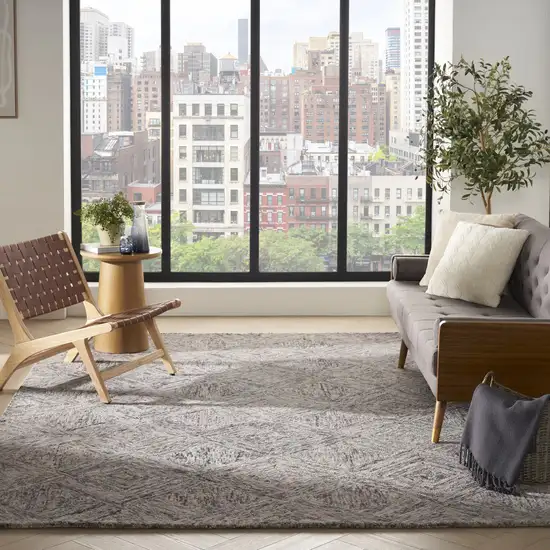 Ivory Black and Gray Wool Geometric Area Rug Photo 6