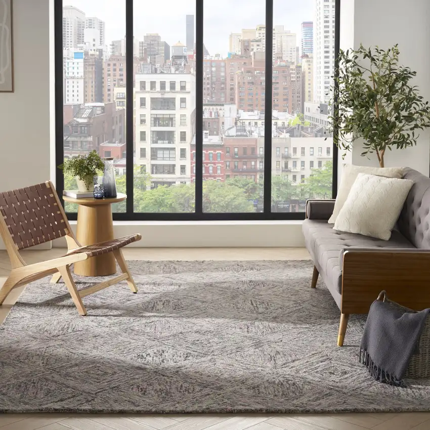 Ivory Black and Gray Wool Geometric Area Rug Photo 6