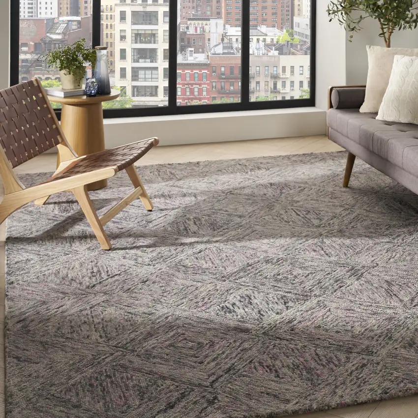 Ivory Black and Gray Wool Geometric Area Rug Photo 5