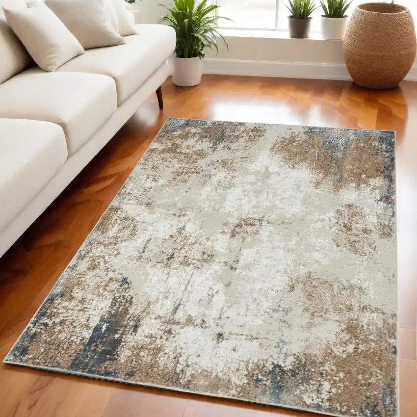 Ivory Black and Taupe Abstract Distressed Non Skid Area Rug Photo 1