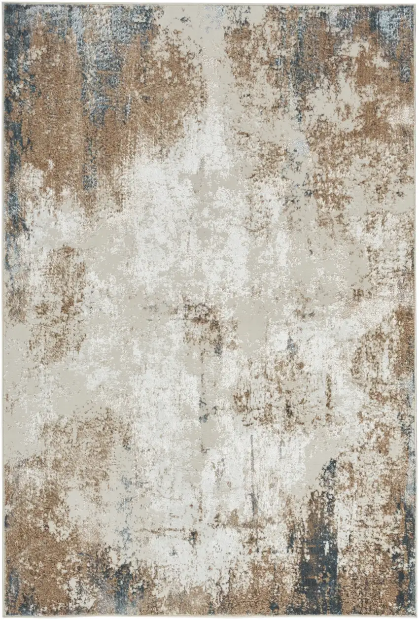 Ivory Black and Taupe Abstract Distressed Non Skid Area Rug Photo 4