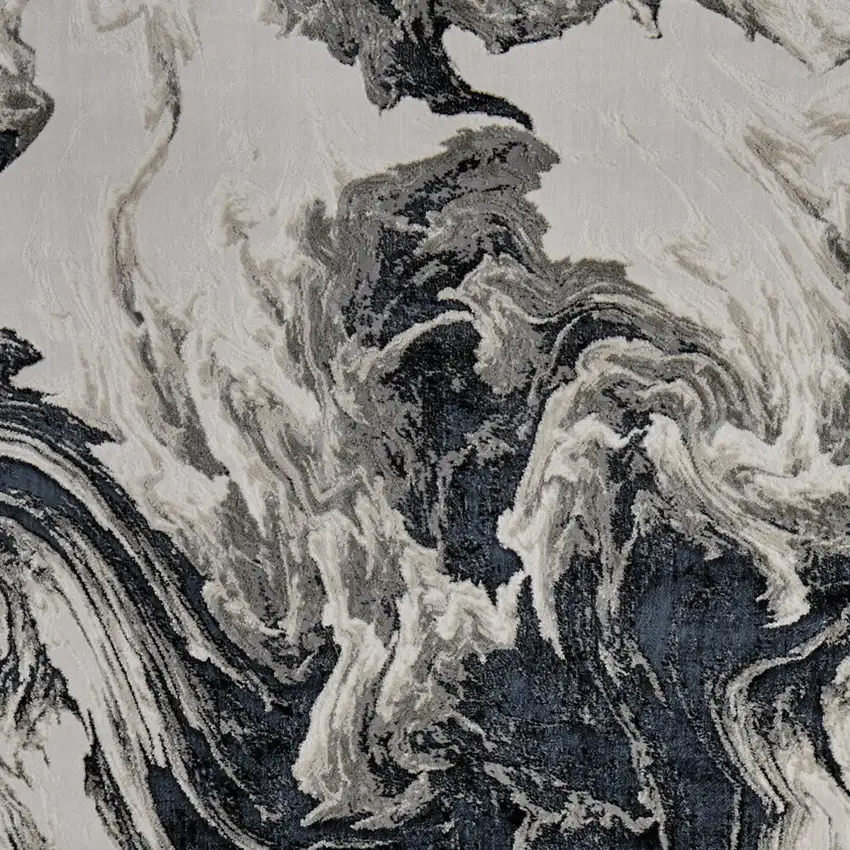 Ivory Black and Taupe Abstract Power Loom Area Rug Photo 9