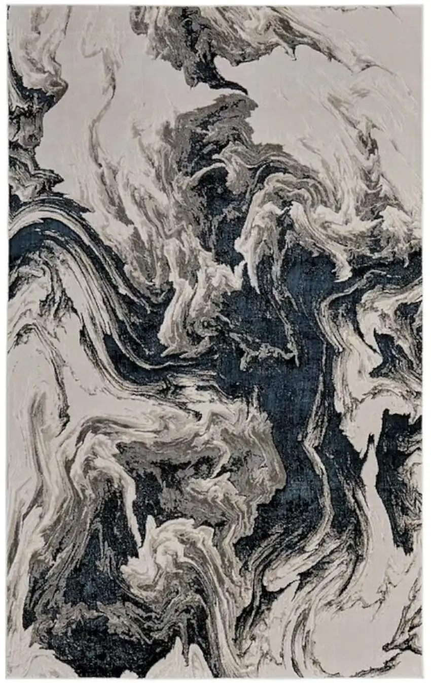 Ivory Black and Taupe Abstract Power Loom Area Rug Photo 1