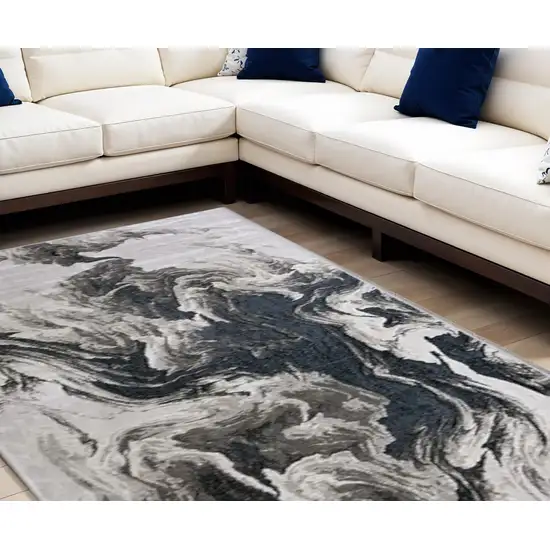 Ivory Black and Taupe Abstract Power Loom Area Rug Photo 2