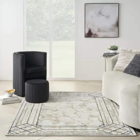 Ivory Black and Taupe Geometric Non Skid Area Rug Photo 3