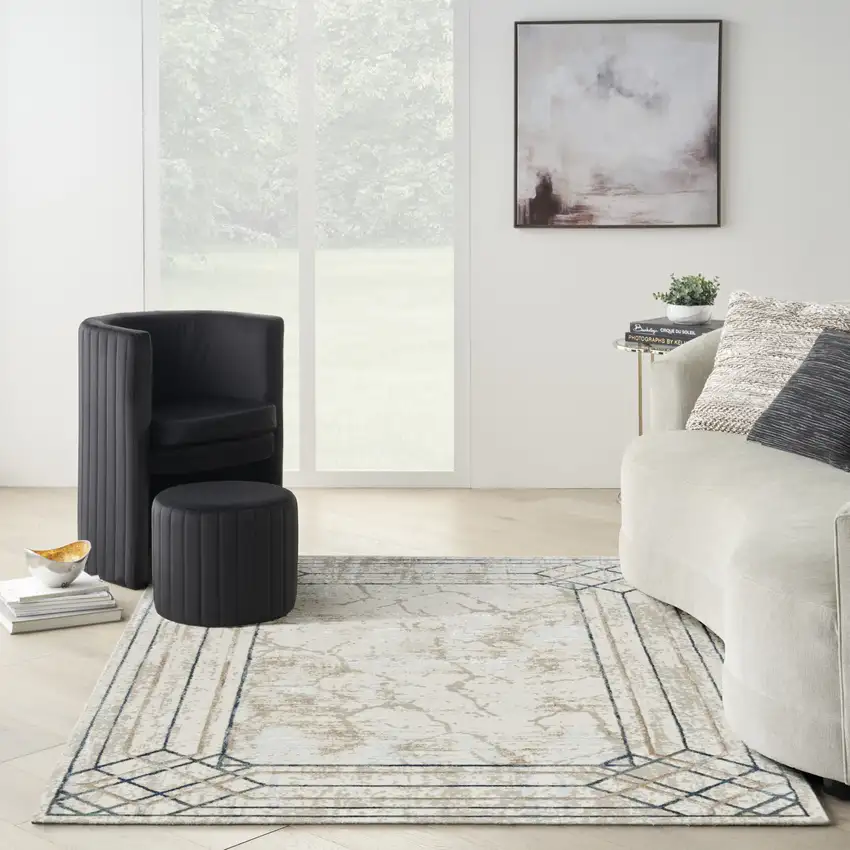 Ivory Black and Taupe Geometric Non Skid Area Rug Photo 3