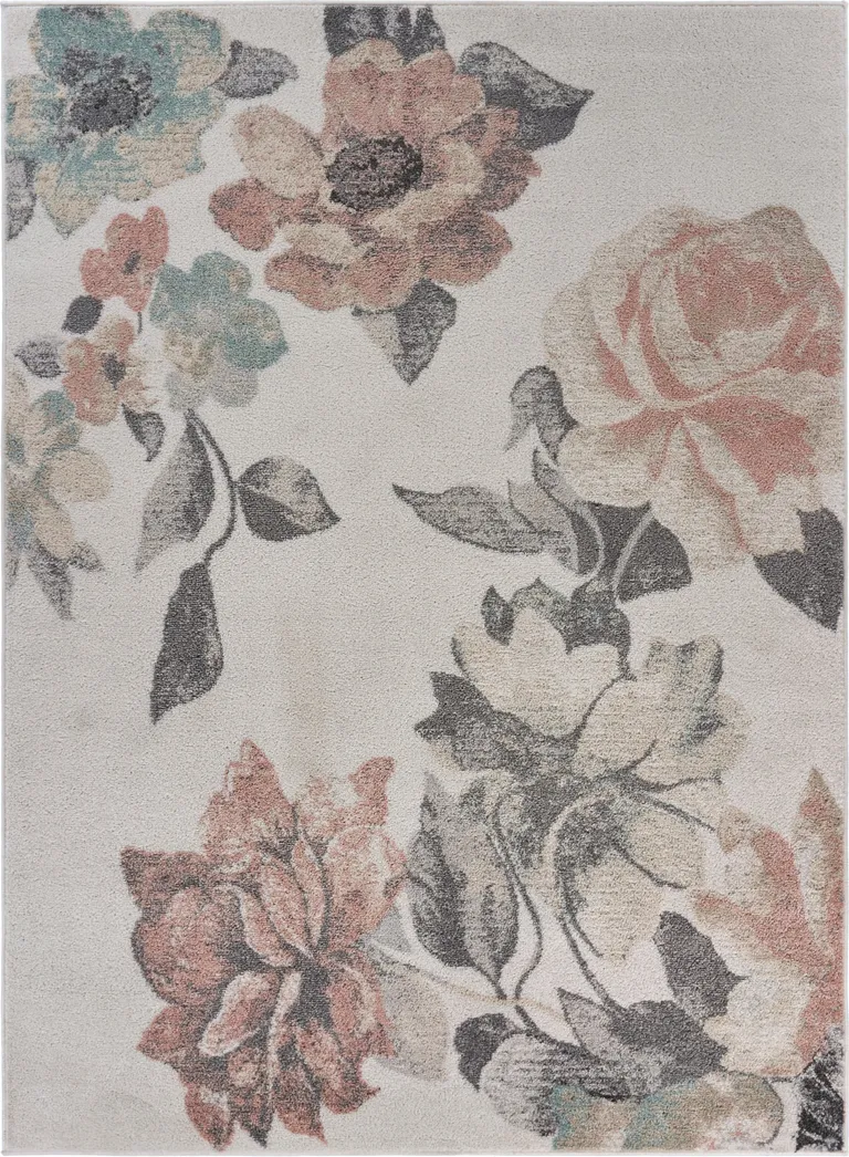 Ivory Blooming Rose Area Rug Photo 4