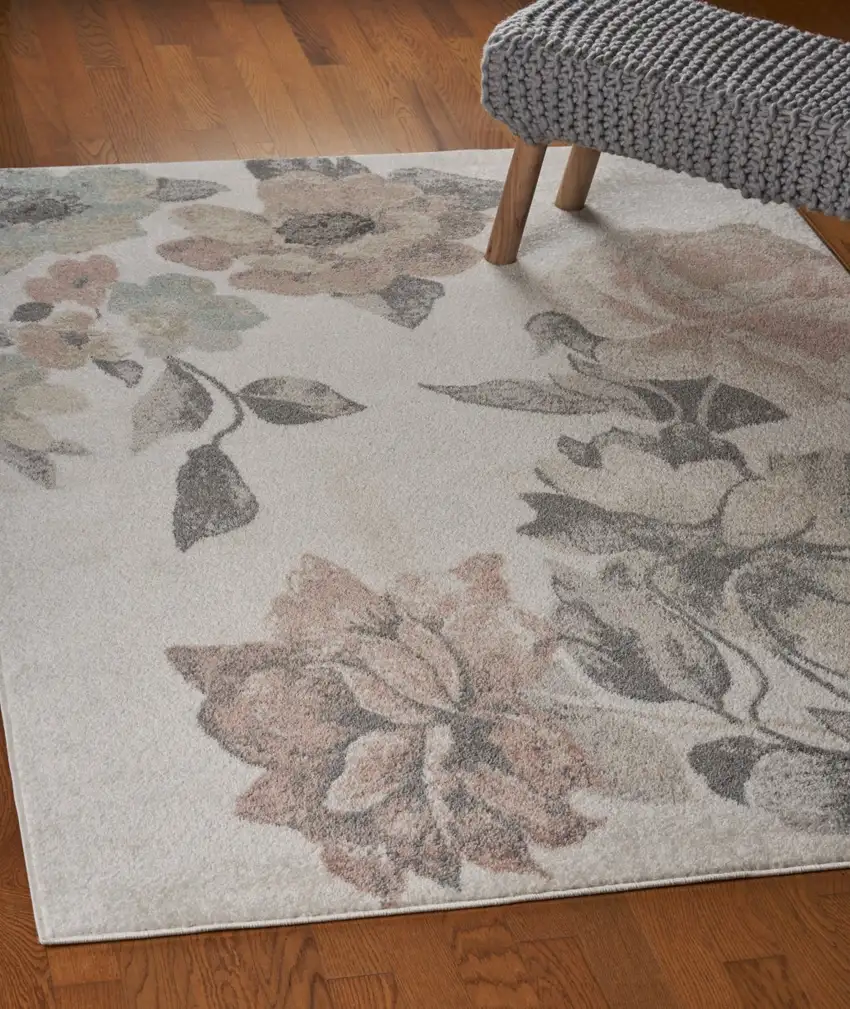 Ivory Blooming Rose Area Rug Photo 7