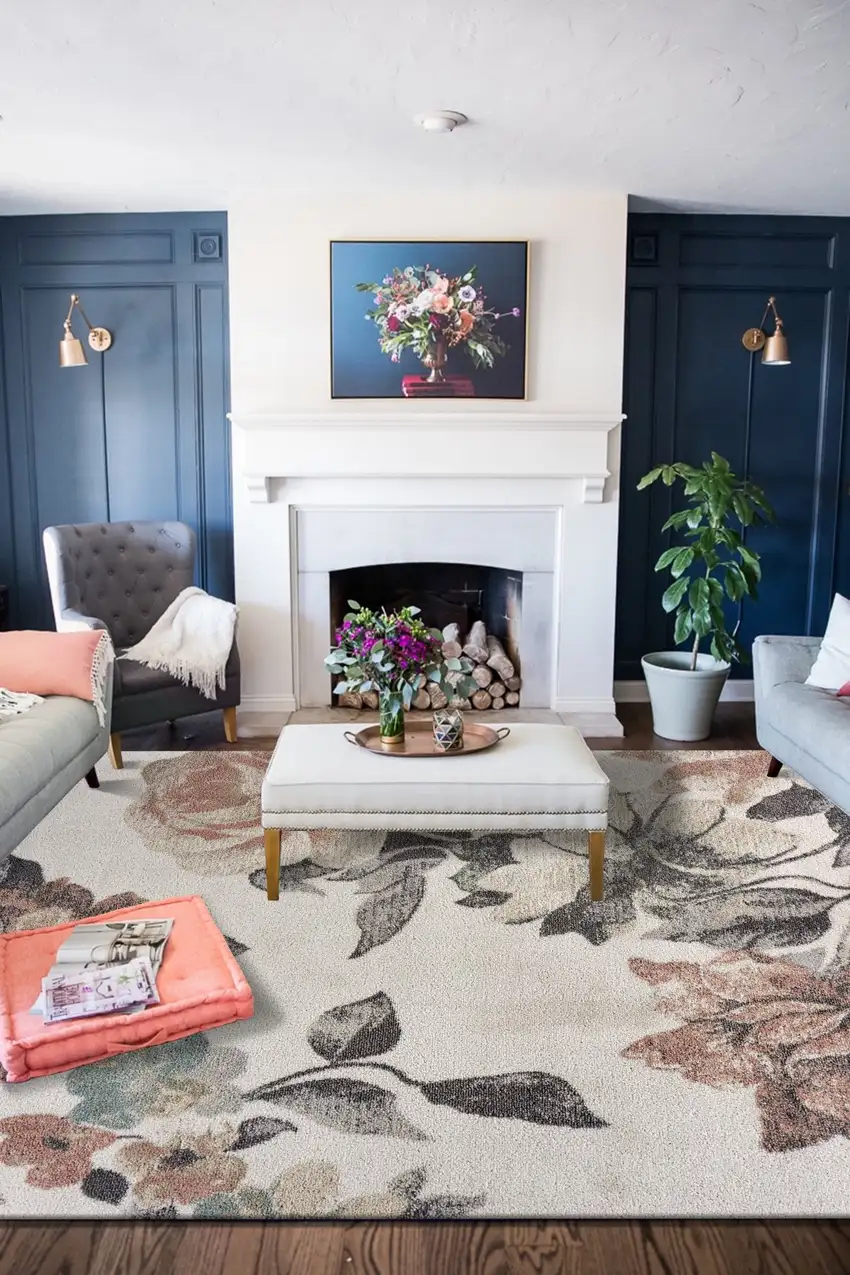 Ivory Blooming Rose Area Rug Photo 8
