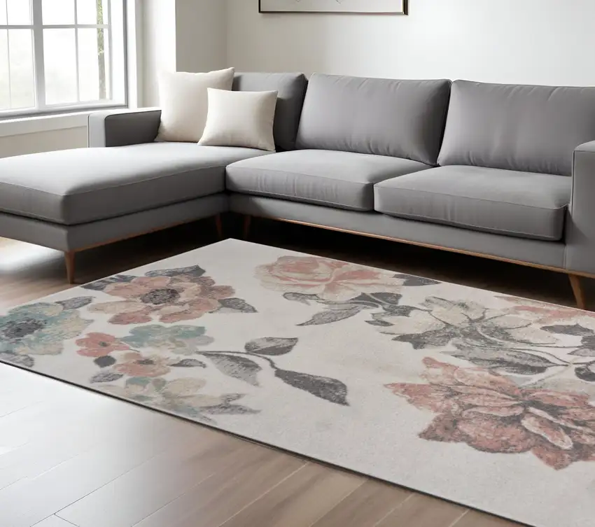 Pink and Ivory Area Rug Photo 1