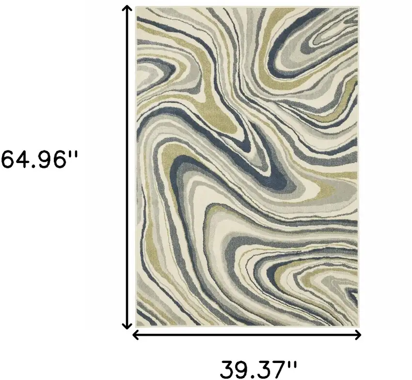 Ivory Blue And Beige Abstract Power Loom Stain Resistant Area Rug Photo 10