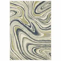 Photo of Ivory Blue And Beige Abstract Power Loom Stain Resistant Area Rug