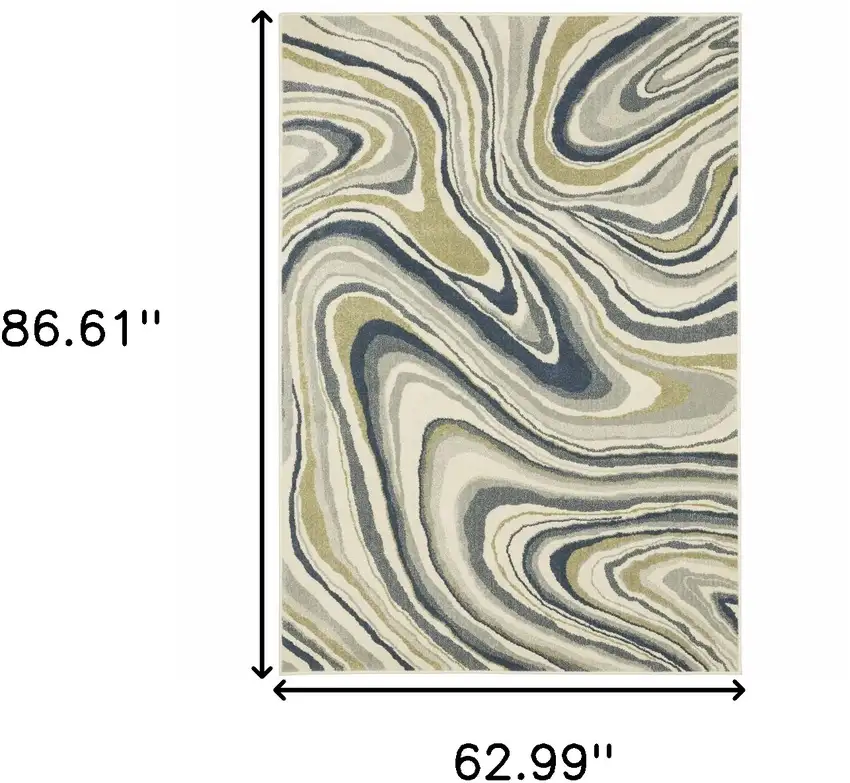 Ivory Blue And Beige Abstract Power Loom Stain Resistant Area Rug Photo 10