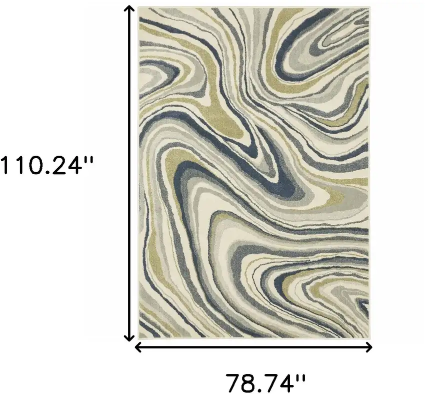Ivory Blue And Beige Abstract Power Loom Stain Resistant Area Rug Photo 10