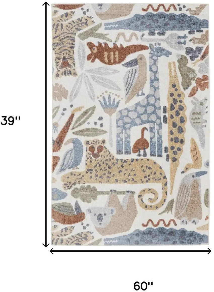 Ivory Blue And Beige Animal Print Area Rug Photo 3