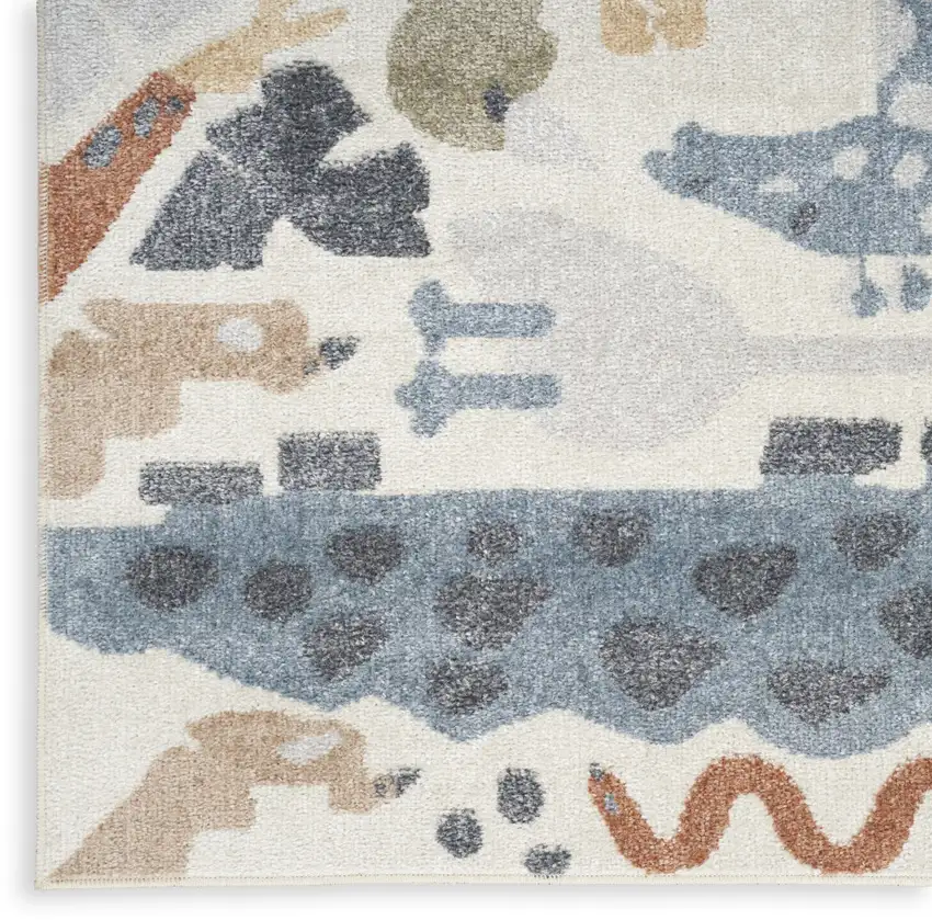 Ivory Blue And Beige Animal Print Area Rug Photo 9