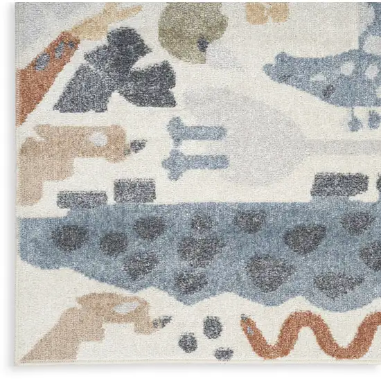 Ivory Blue And Beige Animal Print Area Rug Photo 8