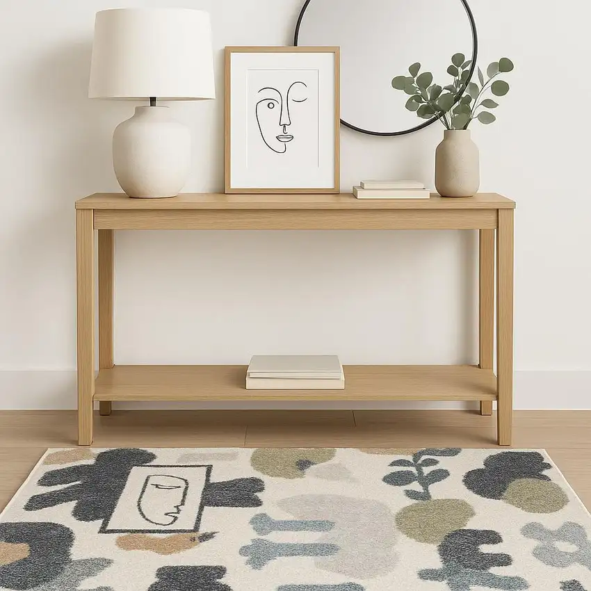 Ivory Blue And Beige Animal Print Area Rug Photo 1