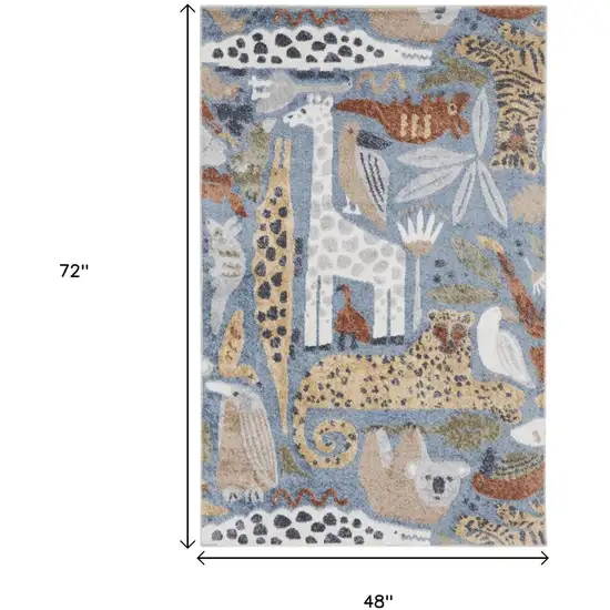 Ivory Blue And Beige Animal Print Area Rug Photo 3