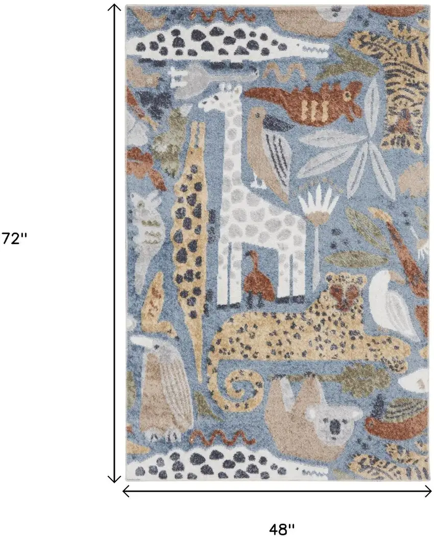 Ivory Blue And Beige Animal Print Area Rug Photo 3