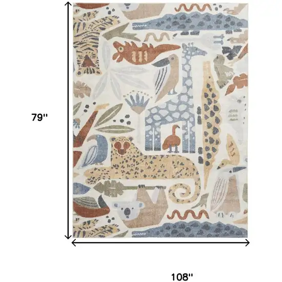 Ivory Blue And Beige Animal Print Area Rug Photo 3
