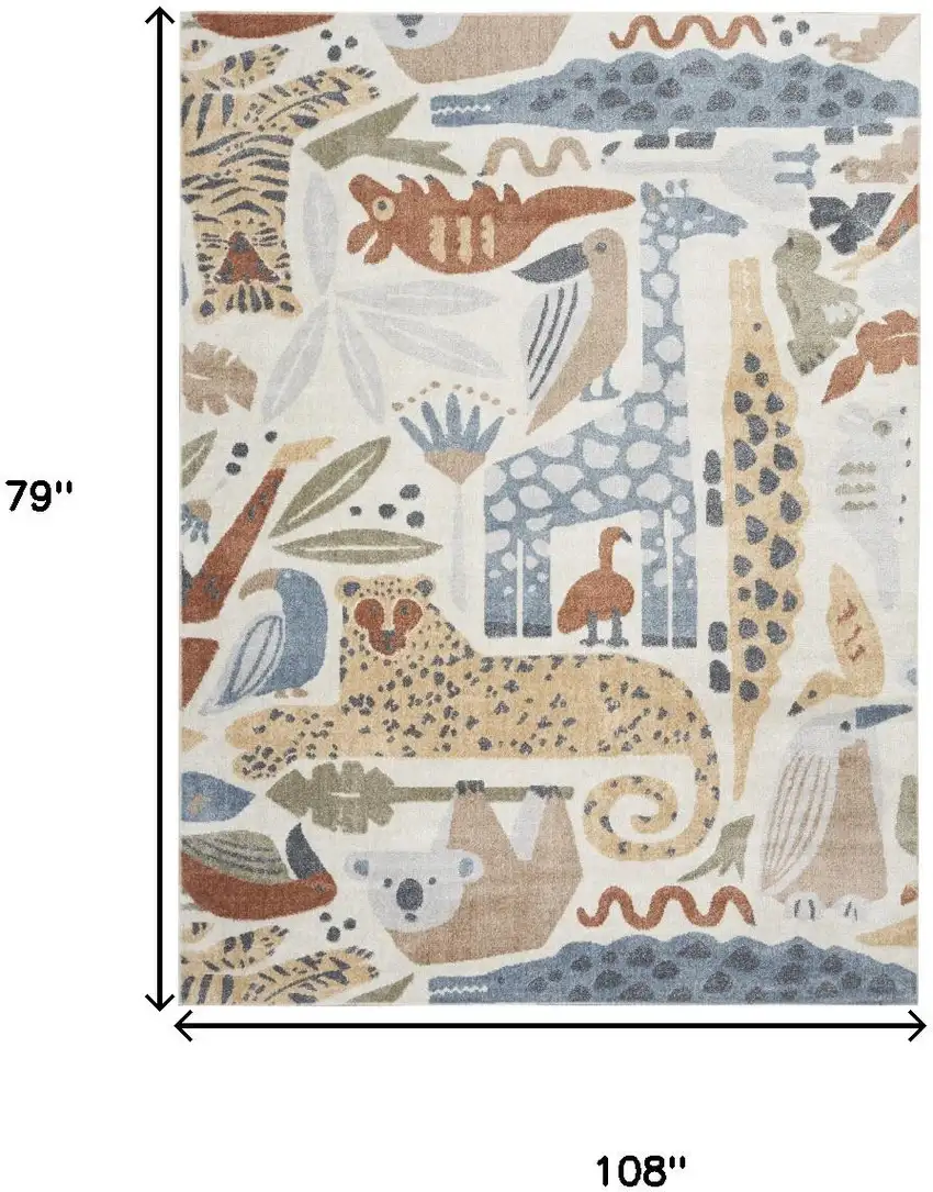 Ivory Blue And Beige Animal Print Area Rug Photo 3