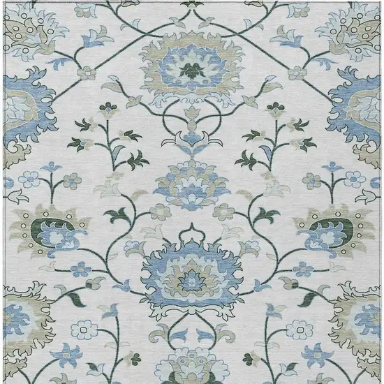 Ivory Blue And Beige Floral Washable Indoor Outdoor Area Rug Photo 4