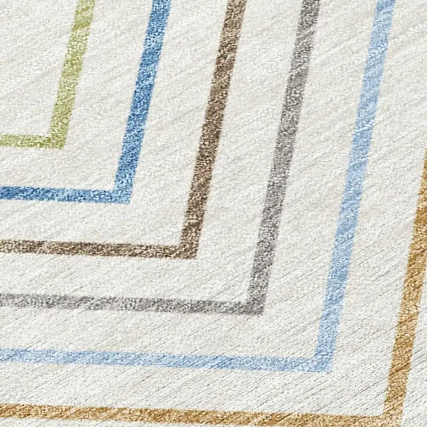 Ivory Blue And Beige Striped Washable Indoor Outdoor Area Rug Photo 2