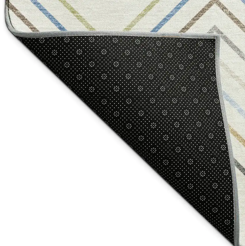 Ivory Blue And Beige Striped Washable Indoor Outdoor Area Rug Photo 5