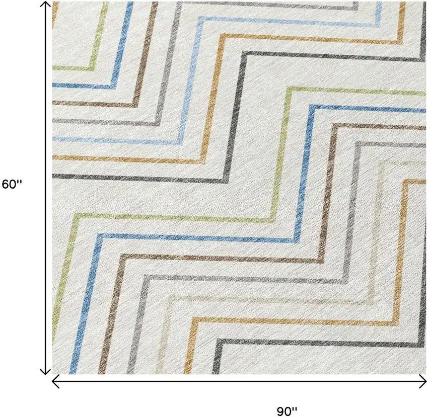 Ivory Blue And Beige Striped Washable Indoor Outdoor Area Rug Photo 7