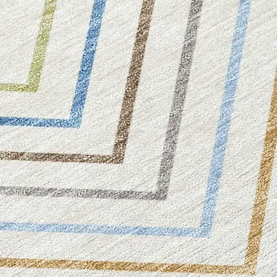 Ivory Blue And Beige Striped Washable Indoor Outdoor Area Rug Photo 2