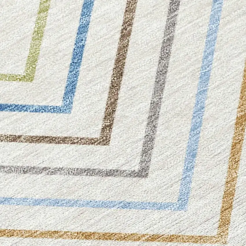 Ivory Blue And Beige Striped Washable Indoor Outdoor Area Rug Photo 2