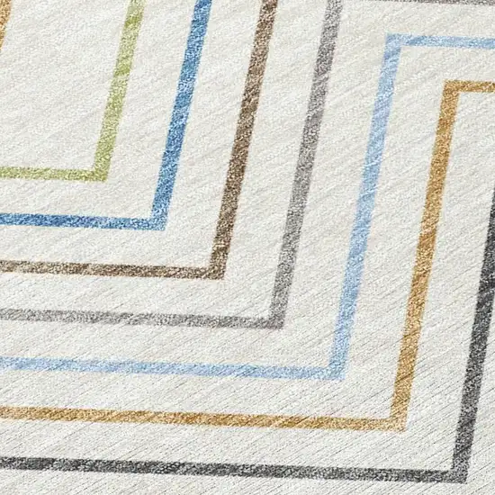 Ivory Blue And Beige Striped Washable Indoor Outdoor Area Rug Photo 3