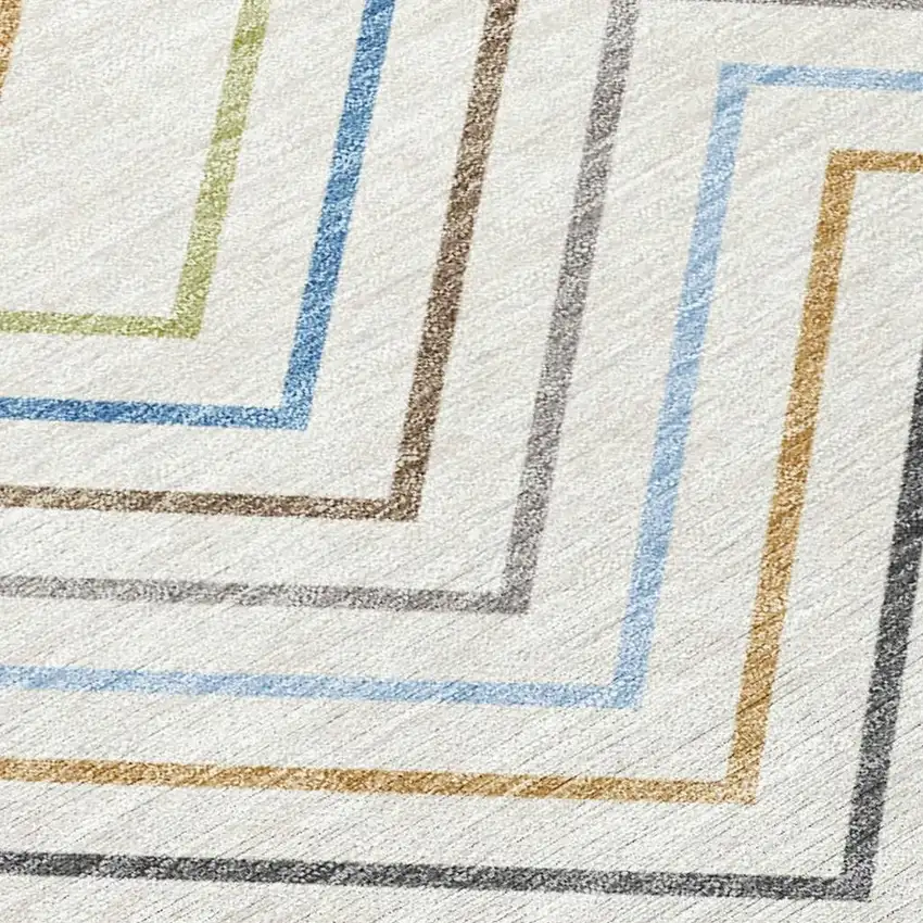 Ivory Blue And Beige Striped Washable Indoor Outdoor Area Rug Photo 3